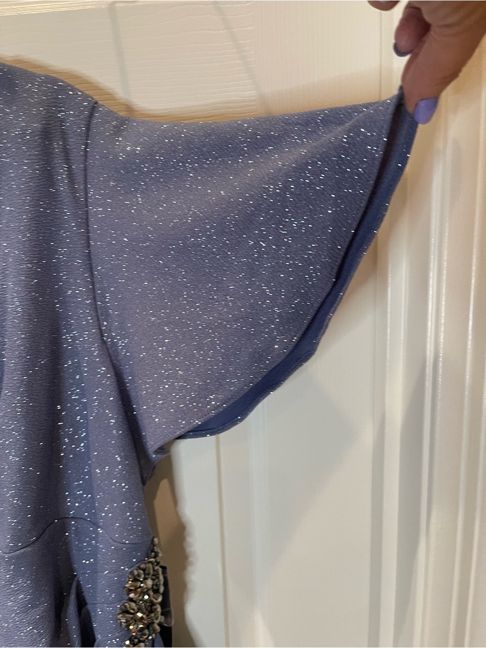 Plus-Size Glitter Wrap Maxi Dress in periwinkle Blue - Picture 8 of 16